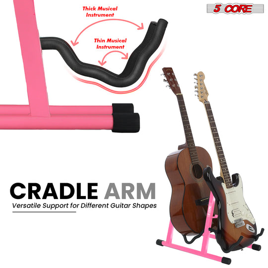 Guitar stand designed to support various guitar shapes, providing secure and versatile holding