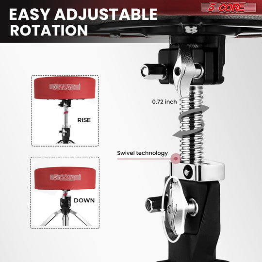 Swivel adjustable drum throne with 360-degree rotation for flexible movement and comfort during drumming sessions