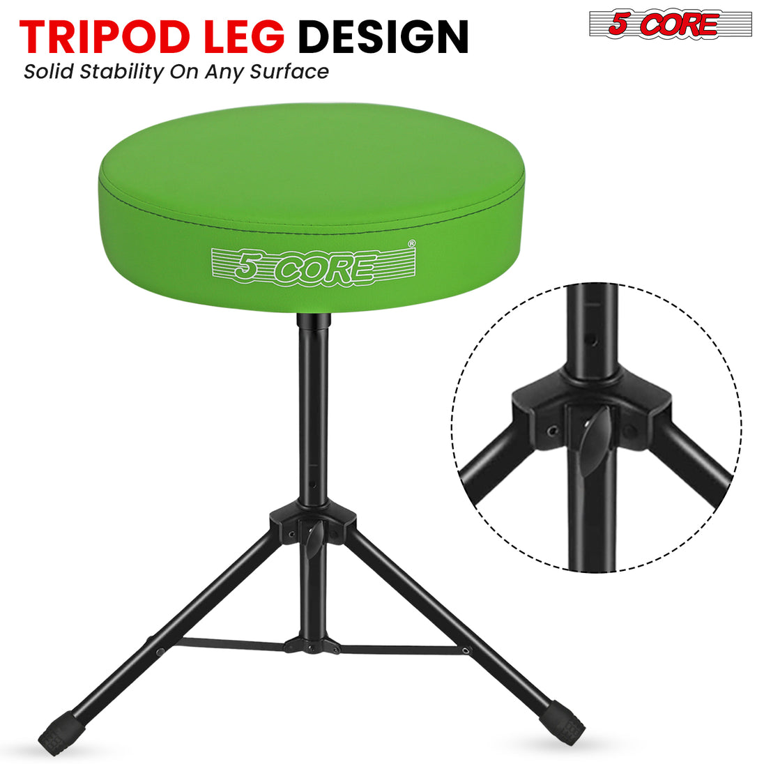 Sturdy drum chair with tripod leg design for stability and balance, ideal for comfortable and secure drumming sessions.