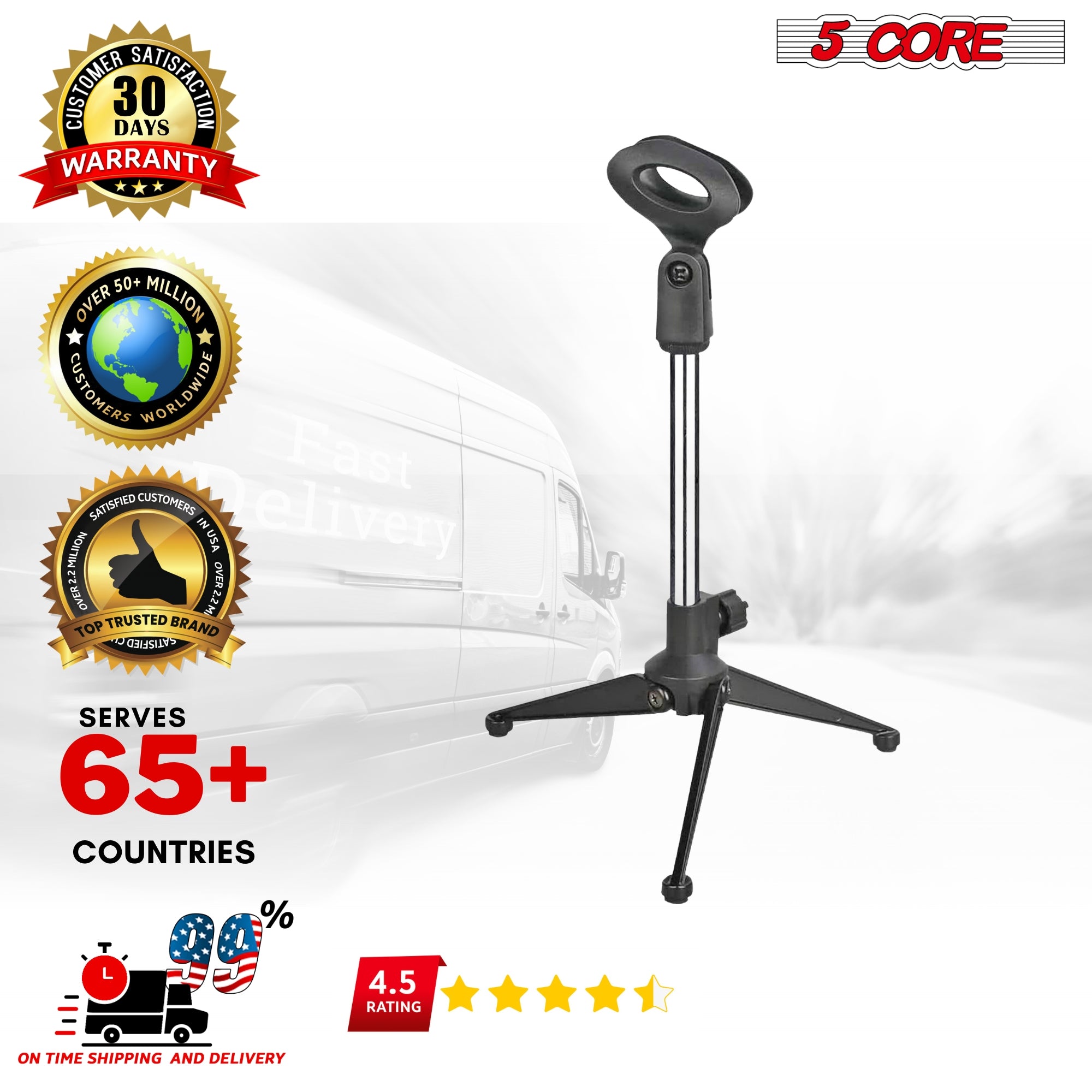 5Core Desk Mic Stand Adjustable Table Tripod Portable Desktop Microphone Stands Holder