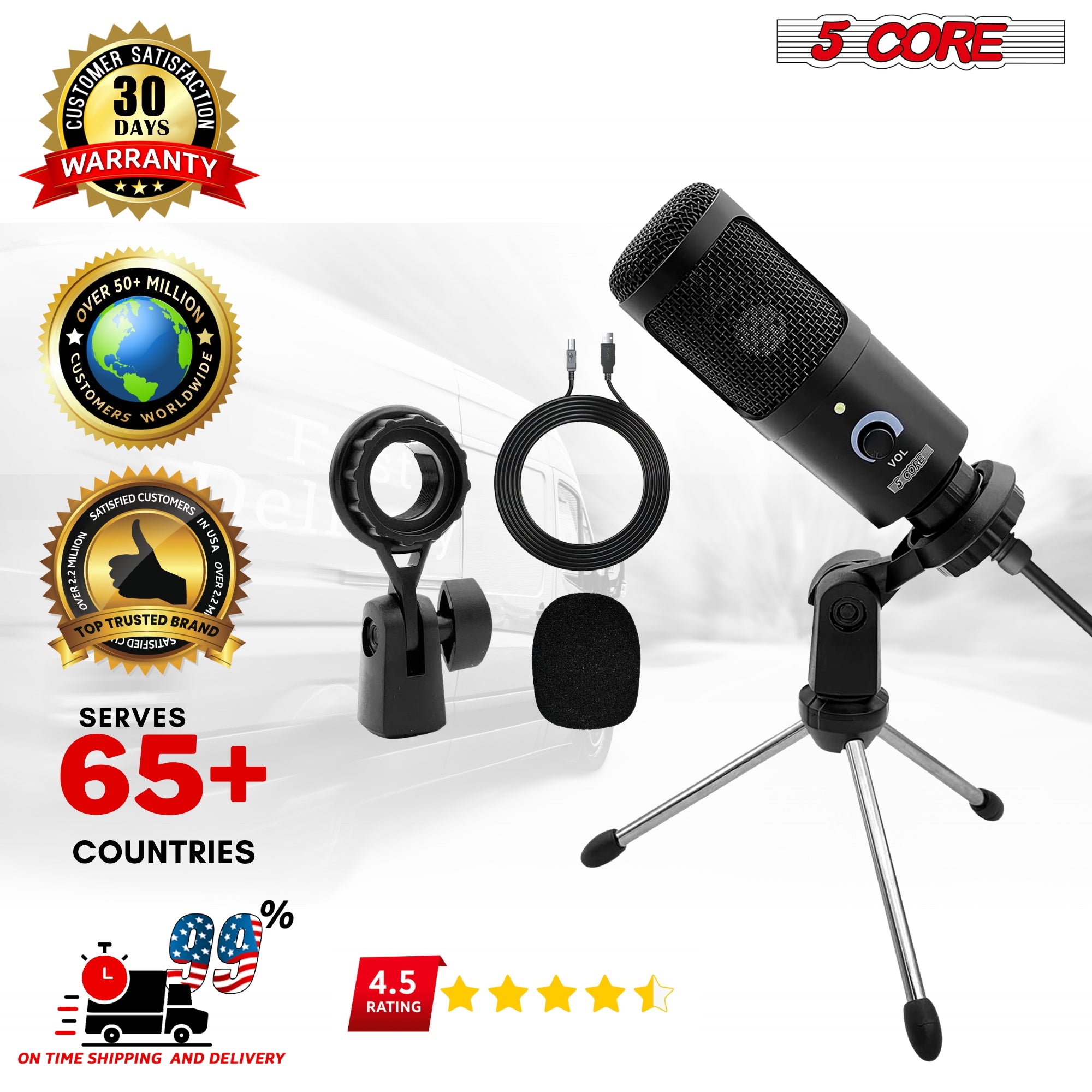 5Core Recording Microphone Podcast Bundle  Professional Condenser Cardioid Mic Kit  w Desk Stand