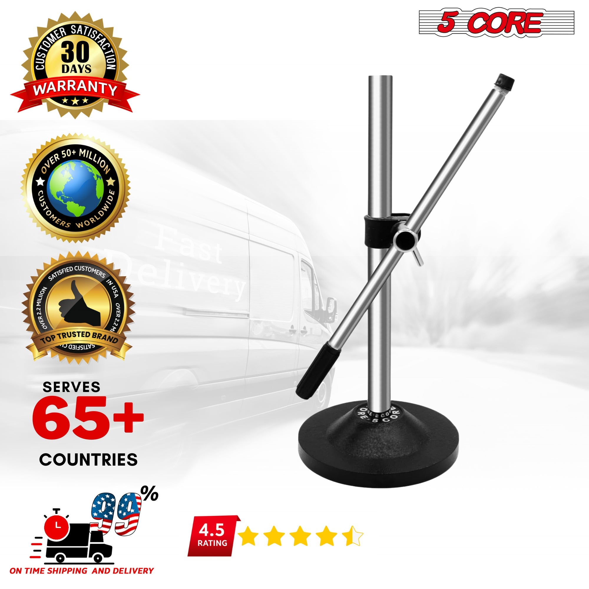 5Core Desk Mic Stand Adjustable Table Round Base Portable Desktop Microphone Stands Holder