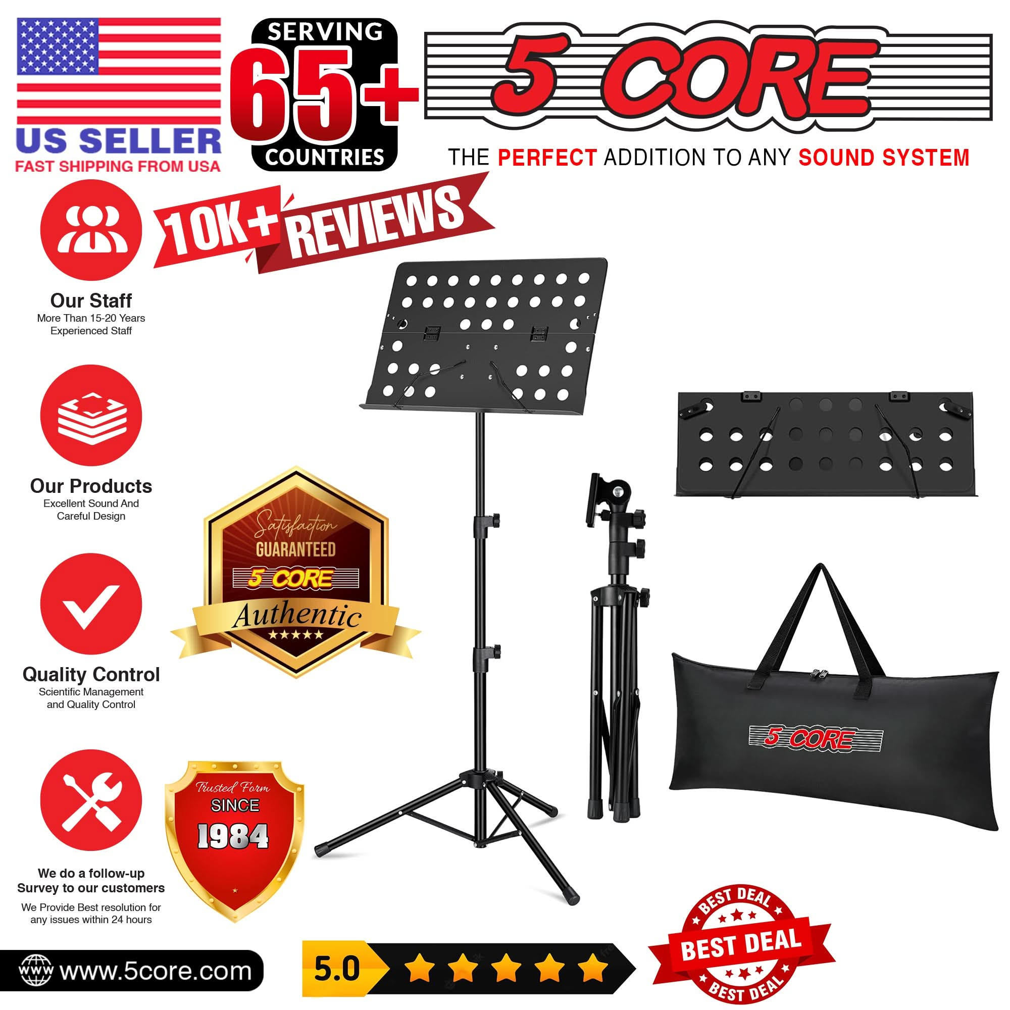 5Core Music Stand For Sheet Music Portable Tripod Adjustable Folding Note Holder