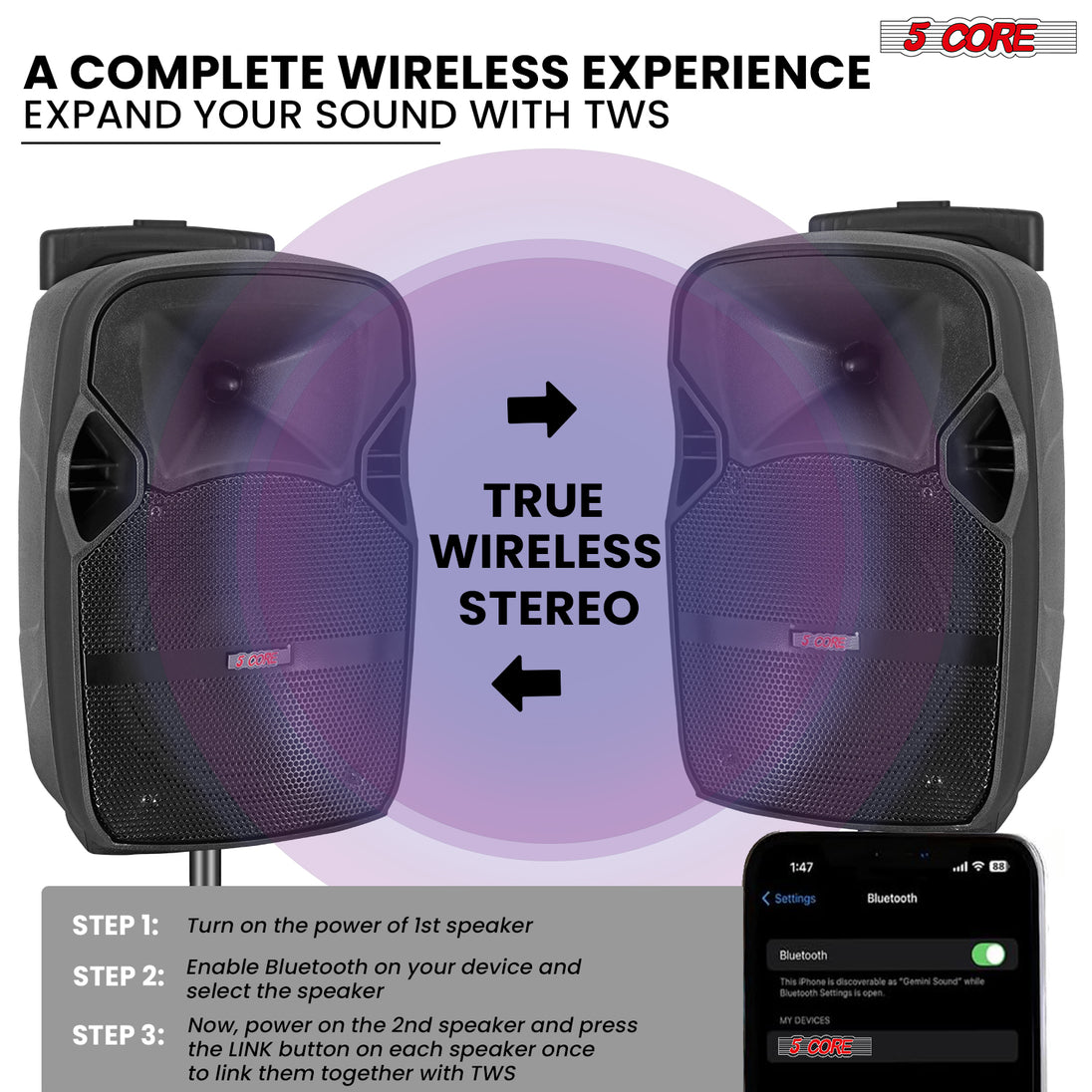 Portable TWS speaker delivering high-quality stereo sound, wireless connectivity, and sleek, modern design