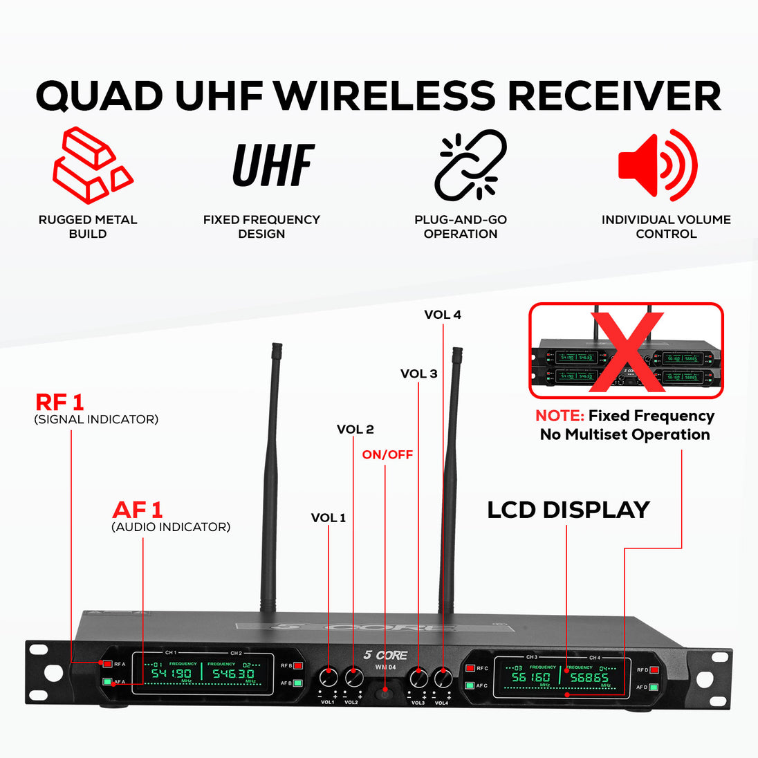 High-quality UHF receiver for clear and stable audio transmission