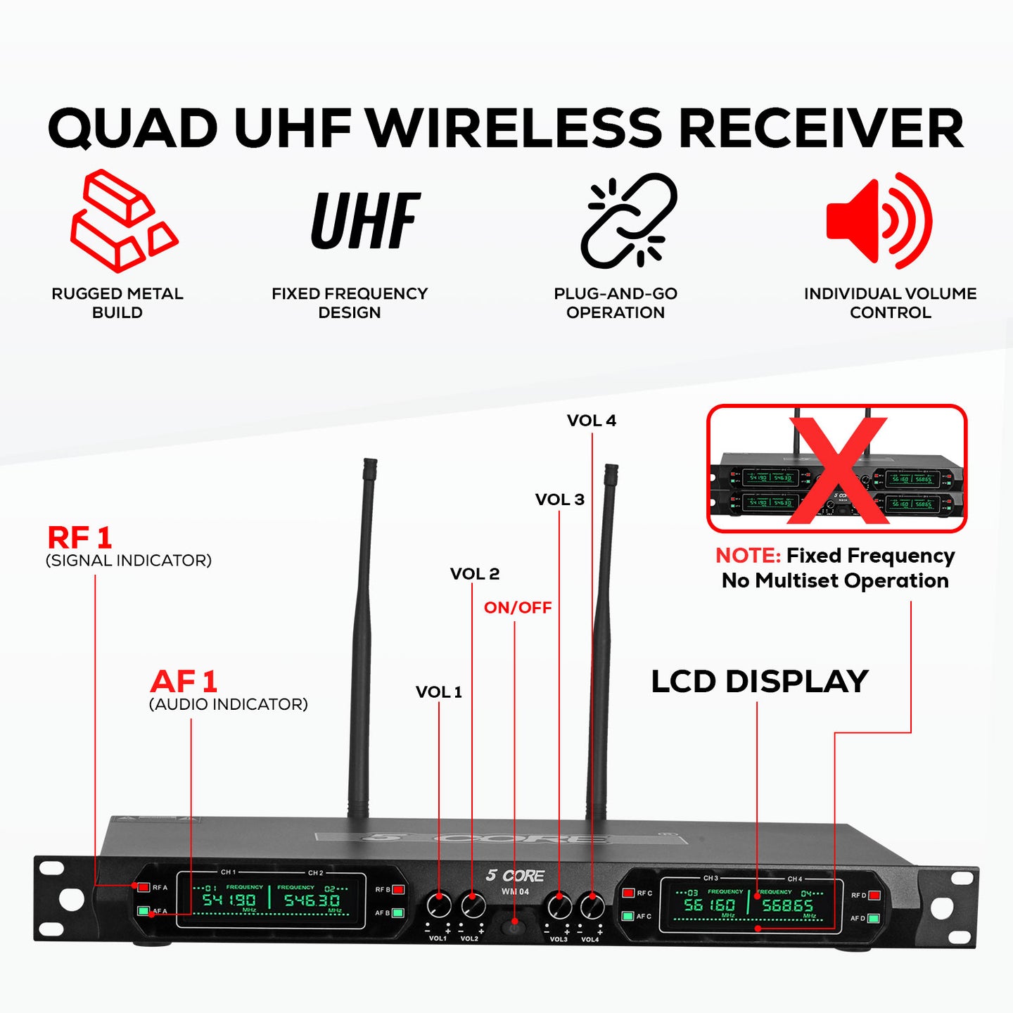 High-quality UHF receiver for clear and stable audio transmission