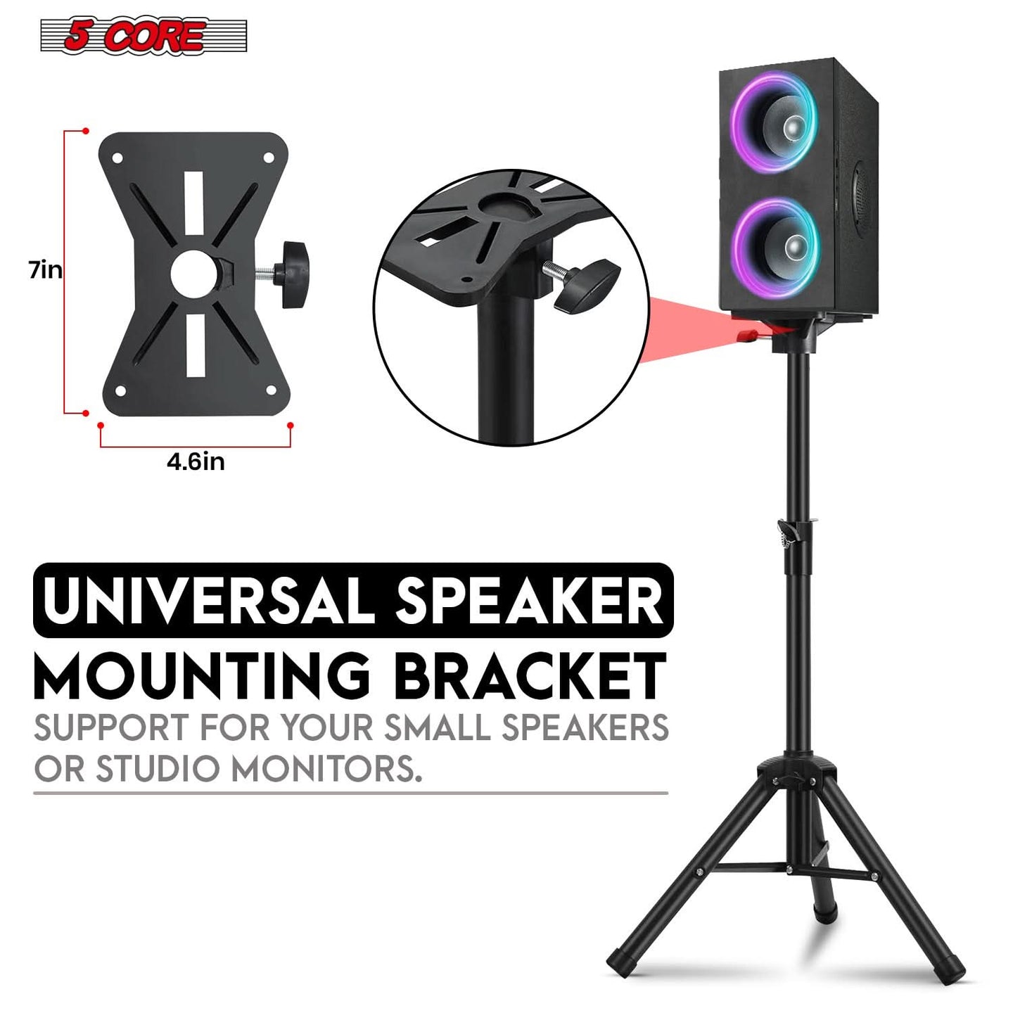 Universal DJ speaker stand with durable tripod design, adjustable height, and secure mounting for various speaker types