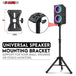 Universal DJ speaker stand with durable tripod design, adjustable height, and secure mounting for various speaker types