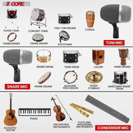 Versatile microphone suitable for a variety of instruments, offering clear sound capture and adaptability