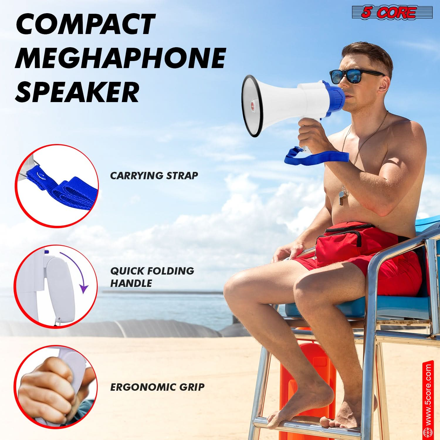 5Core Megaphone Bullhorn Speaker 30W Mini Bull Horn Battery Power Megafono 800 Feet USB BATTERY