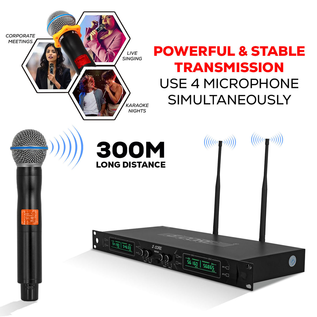 Wireless microphone system with a 300-meter range for extended coverage