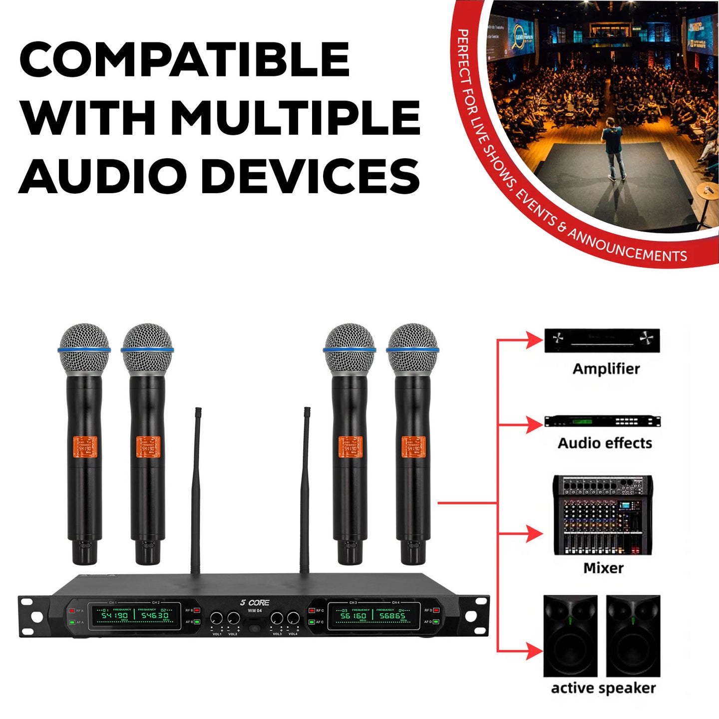 Wireless microphone system compatible with multiple devices for versatile use.