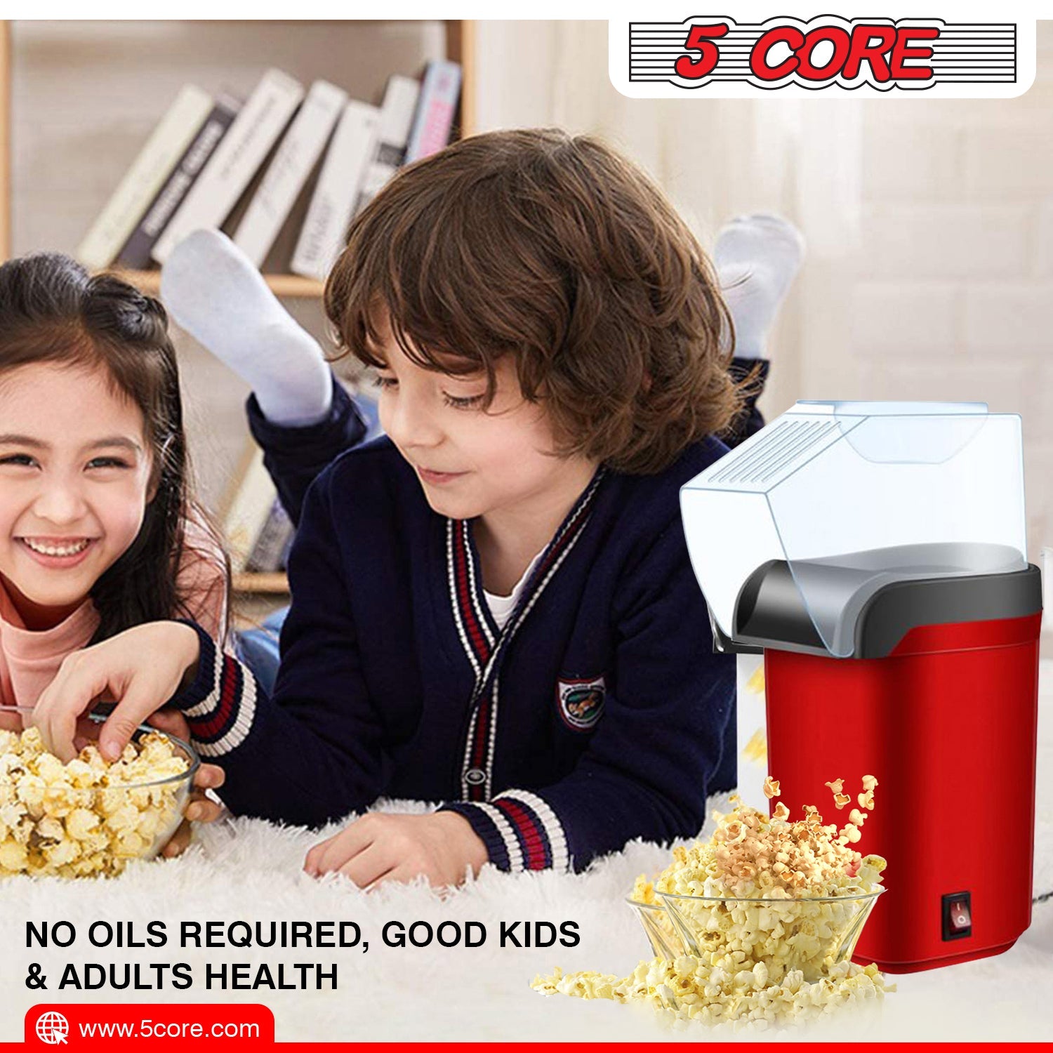 5 Core Hot Air Popcorn Popper 1100W Electric Popcorn Machine Kernel Corn  Maker, Bpa Free, 16 Cups, 95% Popping Rate, 3 Minutes Fast, No Oil Healthy