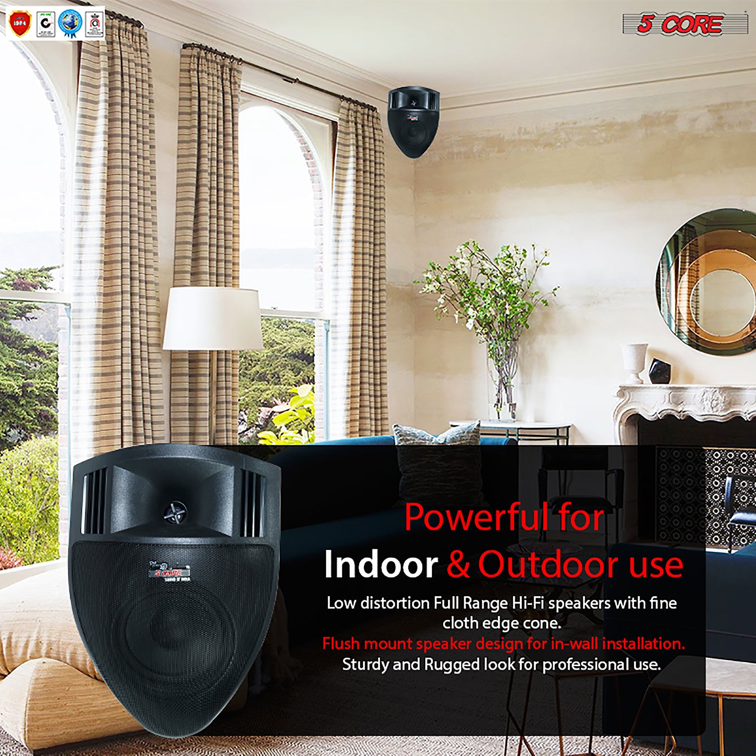 5 Core Outdoor Speaker Waterproof System Wall Mounted Indoor Patio Backyard Surround Sound Home
