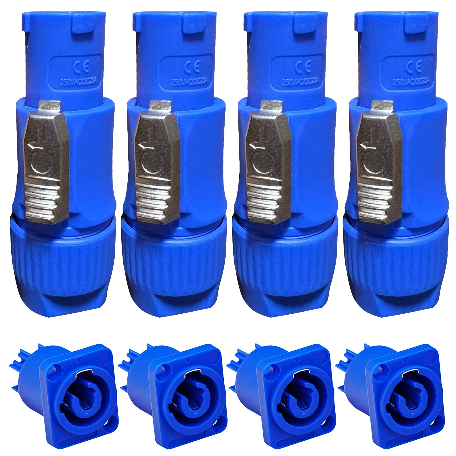 5Core 4 PCS 3-Pin AC PowerCon Male-Female Head Connector Adapter for Stage Light PWR SPKON M/F BLU 4PCS
